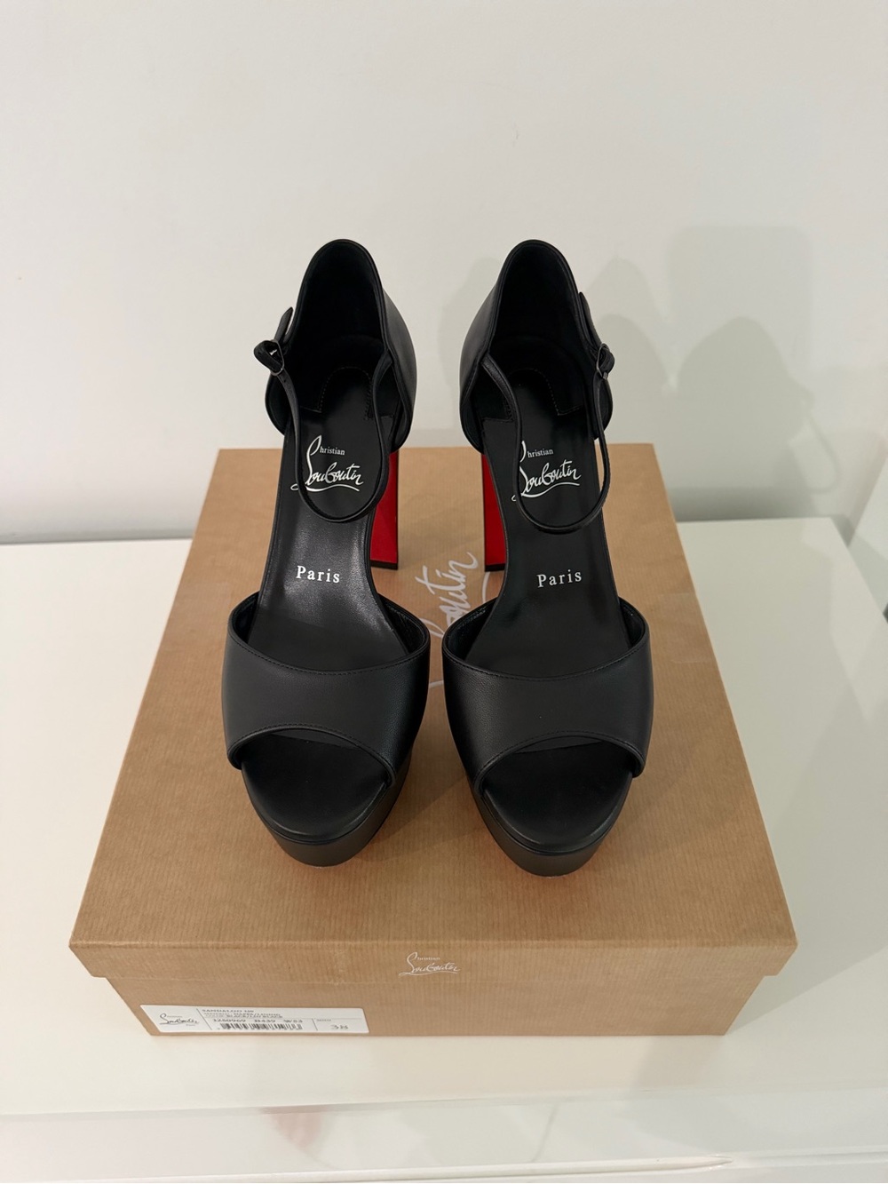 Christian Louboutin Black Leather Platform Ankle-Strap Sandals - Picture 5 of 6